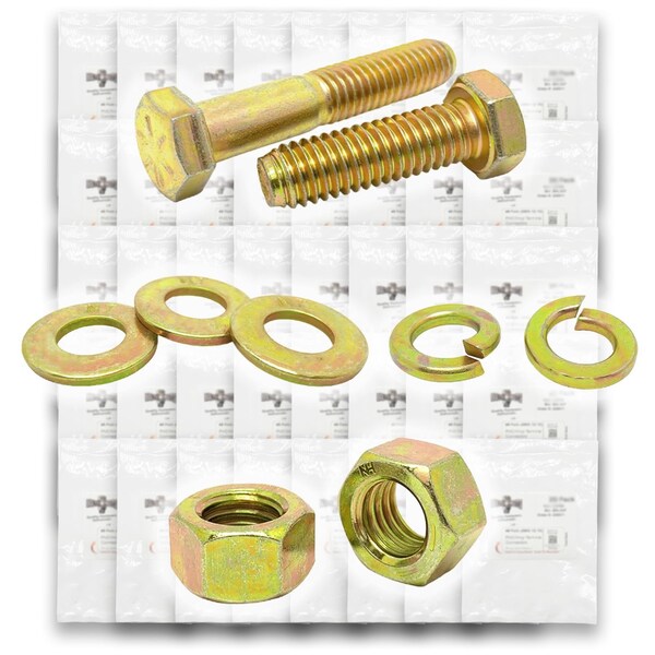 Boltsandnuts.Com Inch Grade 8 Coarse Hex Cap Screws, Hex Nuts, Flat & Lock Washers Zinc Yellow Hardware - 2011 PCS Assortment Kit #498 - main